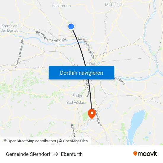 Gemeinde Sierndorf to Ebenfurth map