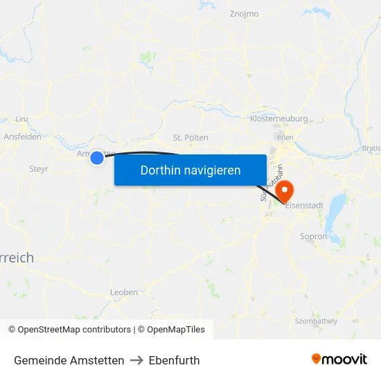 Gemeinde Amstetten to Ebenfurth map