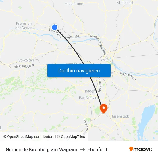 Gemeinde Kirchberg am Wagram to Ebenfurth map