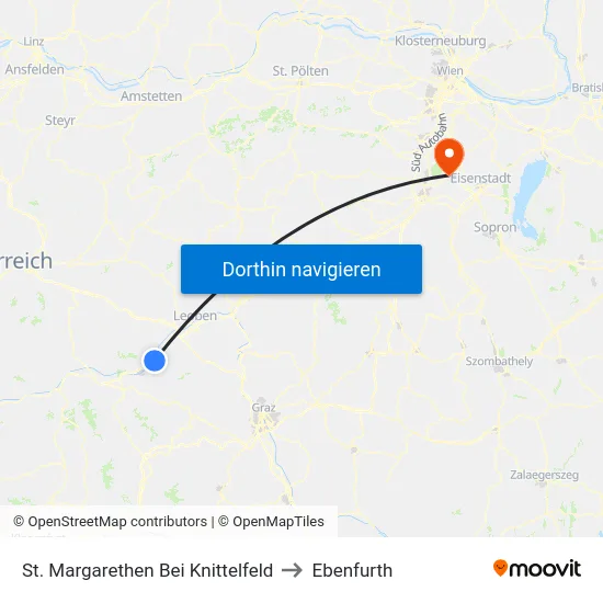 St. Margarethen Bei Knittelfeld to Ebenfurth map