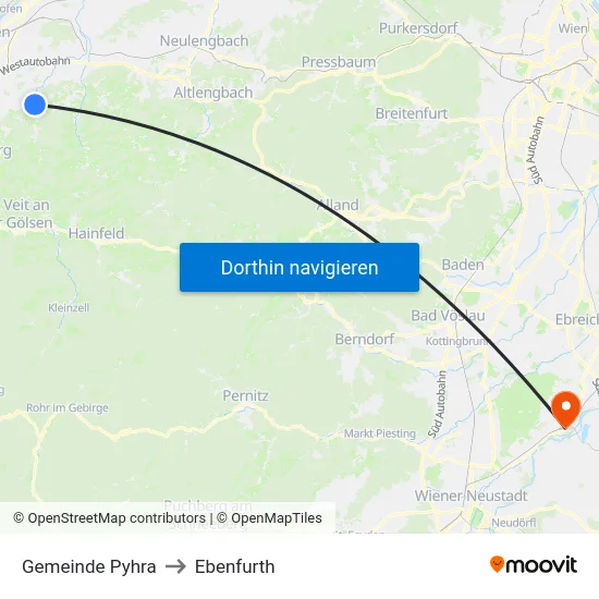 Gemeinde Pyhra to Ebenfurth map
