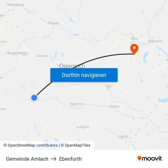 Gemeinde Amlach to Ebenfurth map