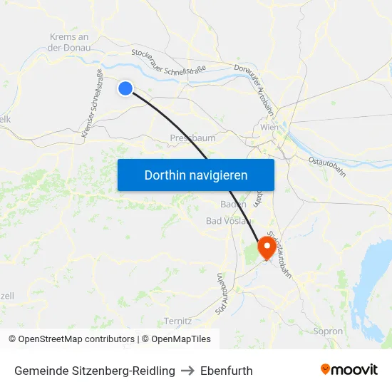 Gemeinde Sitzenberg-Reidling to Ebenfurth map