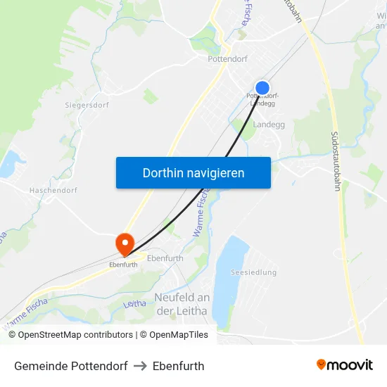 Gemeinde Pottendorf to Ebenfurth map