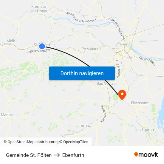 Gemeinde St. Pölten to Ebenfurth map
