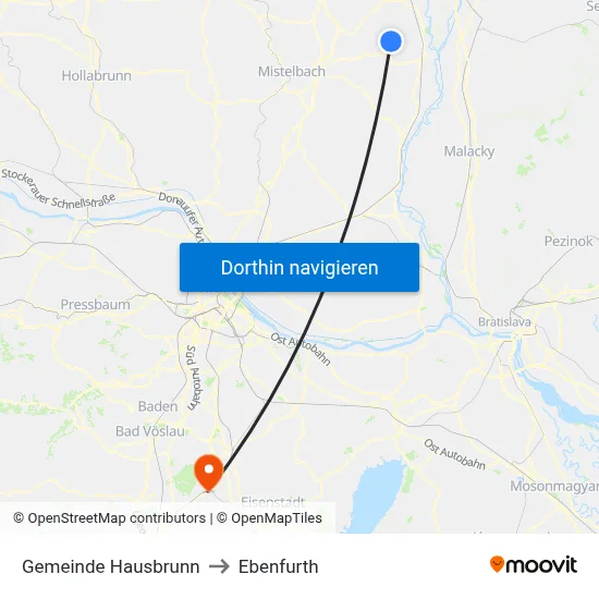 Gemeinde Hausbrunn to Ebenfurth map