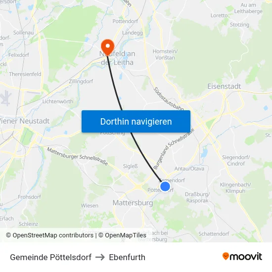 Gemeinde Pöttelsdorf to Ebenfurth map