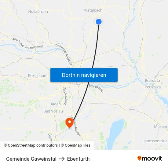 Gemeinde Gaweinstal to Ebenfurth map