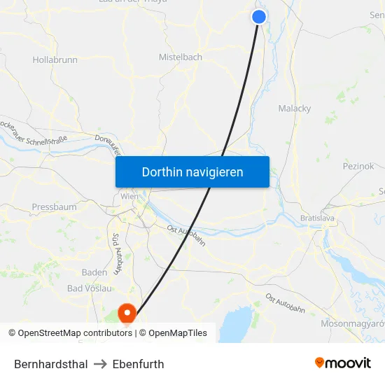 Bernhardsthal to Ebenfurth map