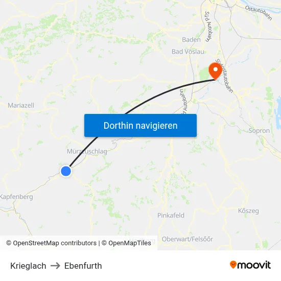 Krieglach to Ebenfurth map