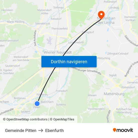 Gemeinde Pitten to Ebenfurth map