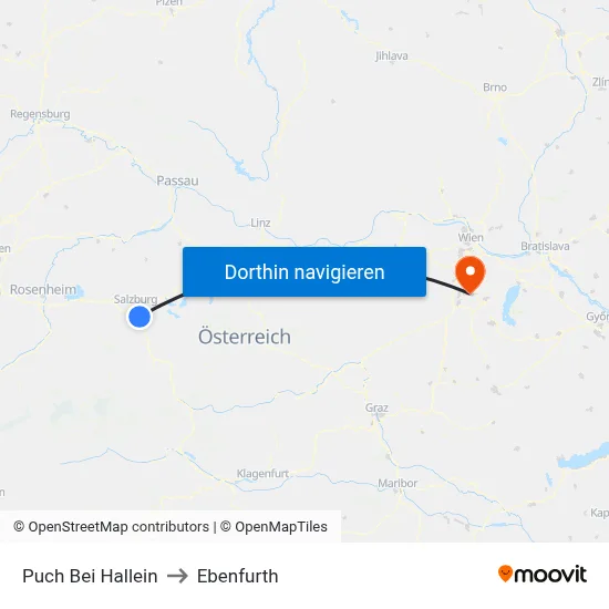 Puch Bei Hallein to Ebenfurth map