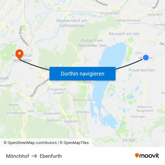 Mönchhof to Ebenfurth map