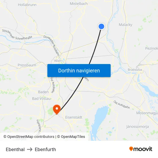 Ebenthal to Ebenfurth map