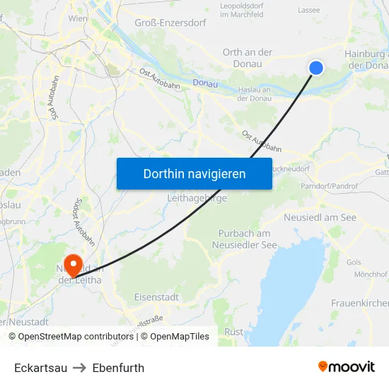 Eckartsau to Ebenfurth map