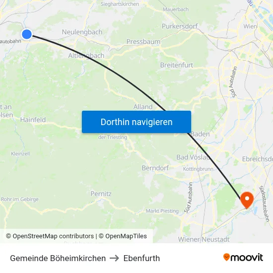 Gemeinde Böheimkirchen to Ebenfurth map