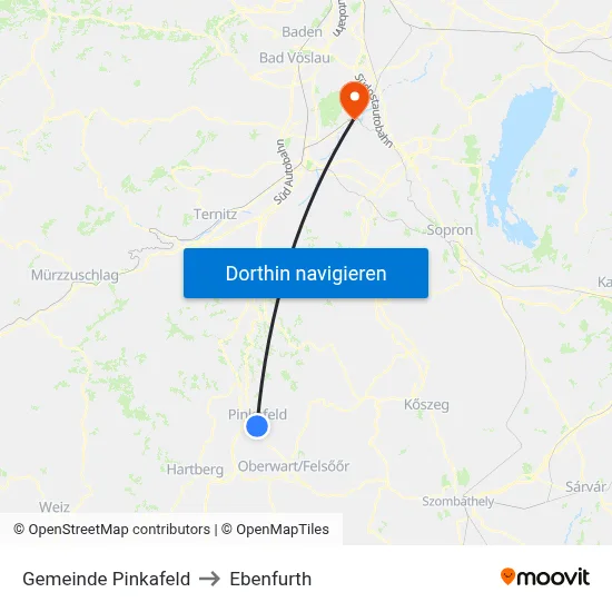 Gemeinde Pinkafeld to Ebenfurth map