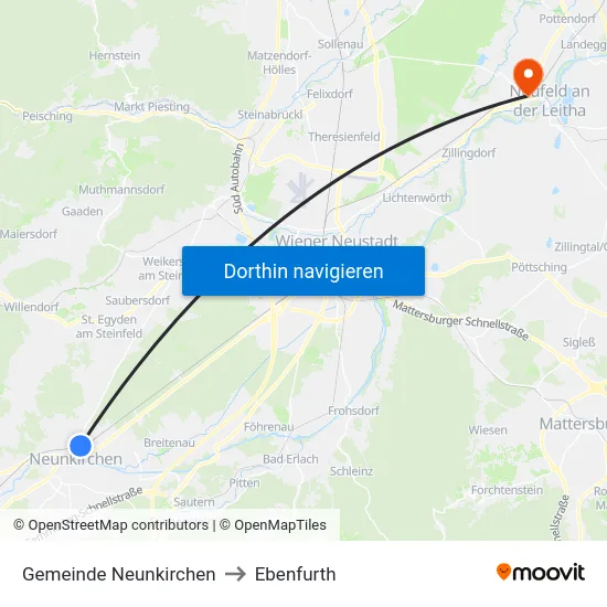 Gemeinde Neunkirchen to Ebenfurth map