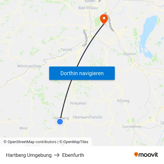 Hartberg Umgebung to Ebenfurth map