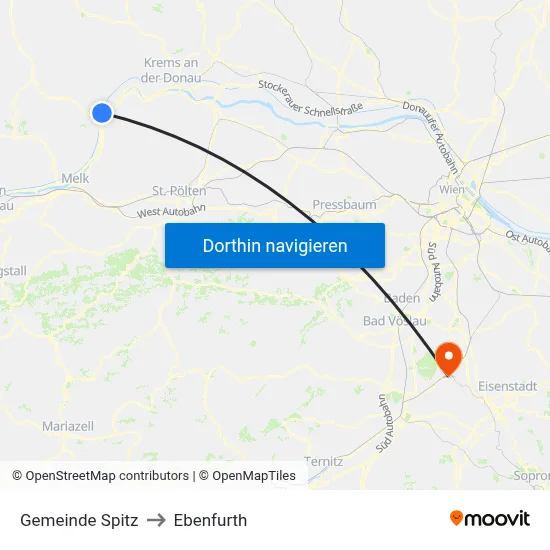 Gemeinde Spitz to Ebenfurth map