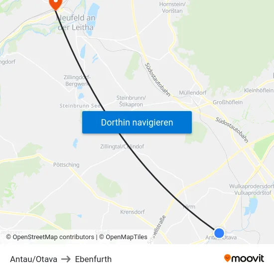 Antau/Otava to Ebenfurth map