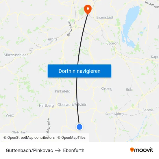 Güttenbach/Pinkovac to Ebenfurth map