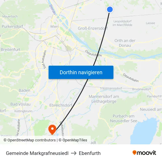 Gemeinde Markgrafneusiedl to Ebenfurth map