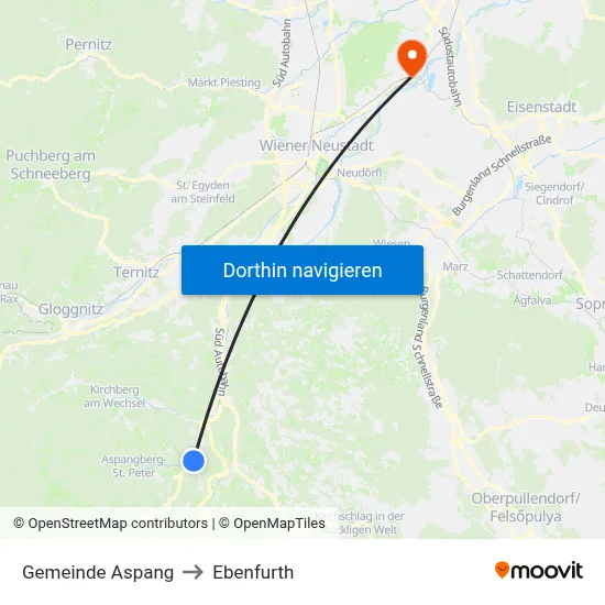 Gemeinde Aspang to Ebenfurth map