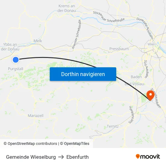 Gemeinde Wieselburg to Ebenfurth map