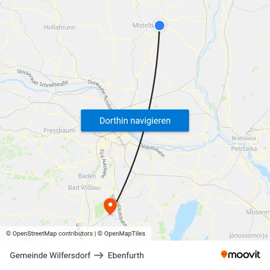 Gemeinde Wilfersdorf to Ebenfurth map