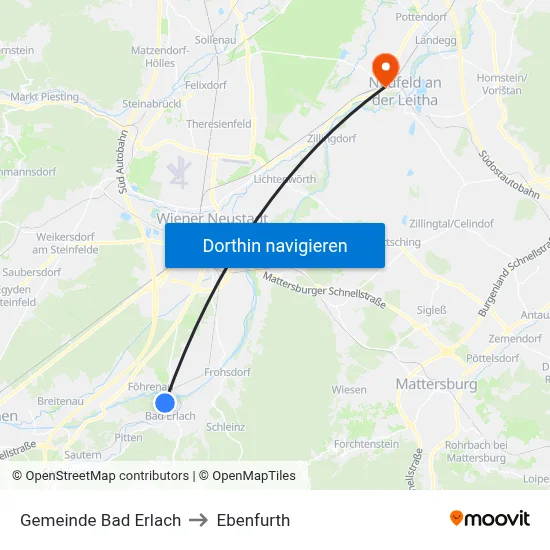 Gemeinde Bad Erlach to Ebenfurth map