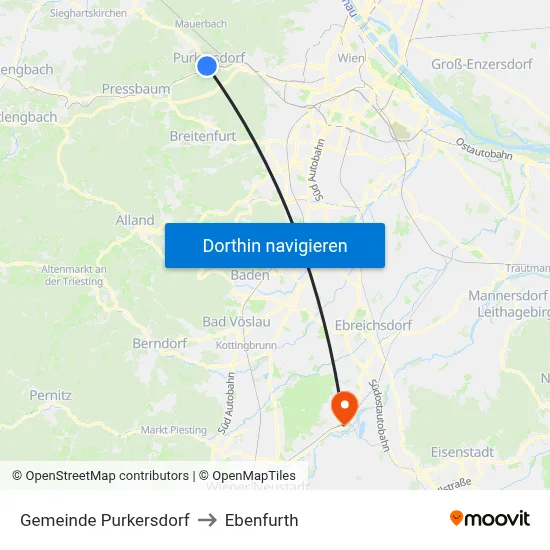 Gemeinde Purkersdorf to Ebenfurth map