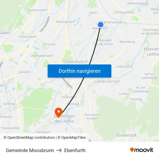Gemeinde Moosbrunn to Ebenfurth map