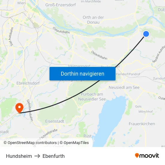 Hundsheim to Ebenfurth map