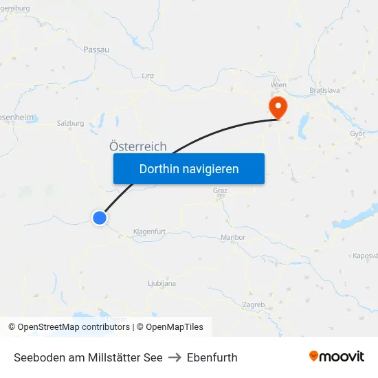 Seeboden am Millstätter See to Ebenfurth map