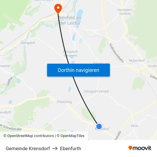 Gemeinde Krensdorf to Ebenfurth map