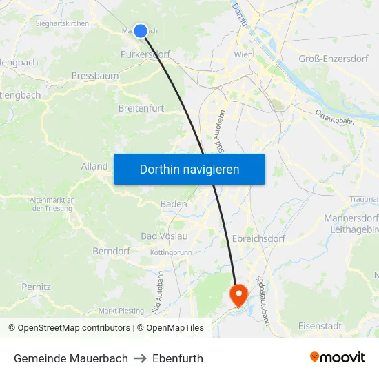 Gemeinde Mauerbach to Ebenfurth map