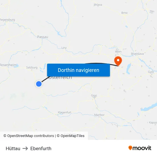 Hüttau to Ebenfurth map
