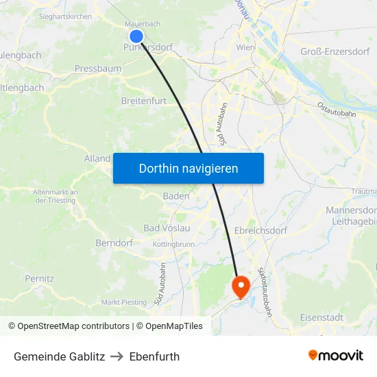 Gemeinde Gablitz to Ebenfurth map