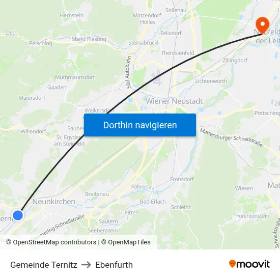 Gemeinde Ternitz to Ebenfurth map