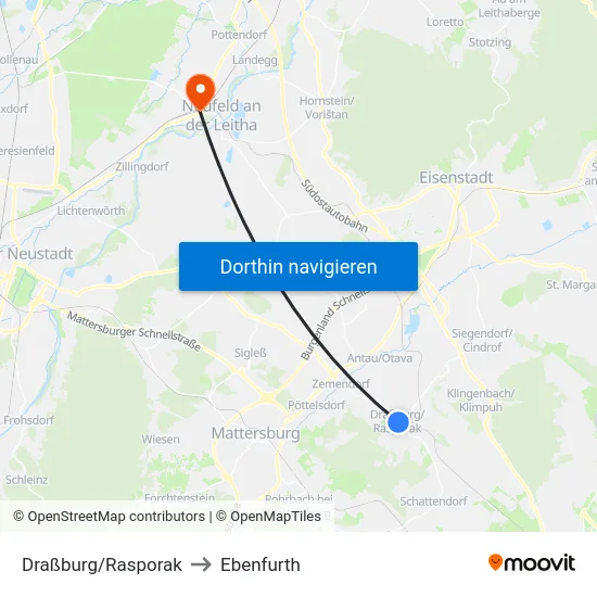Draßburg/Rasporak to Ebenfurth map