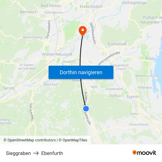 Sieggraben to Ebenfurth map