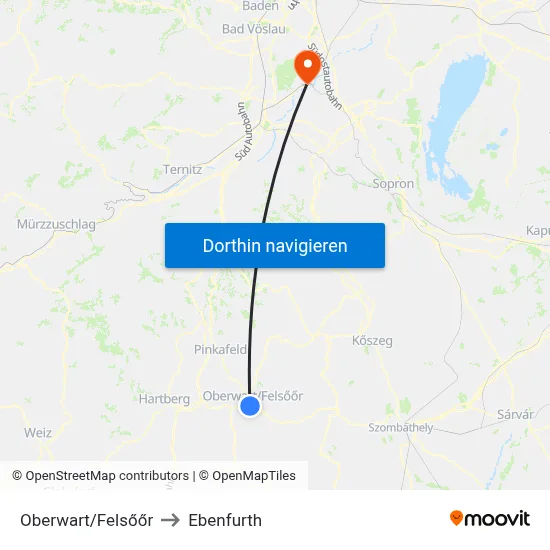 Oberwart/Felsőőr to Ebenfurth map