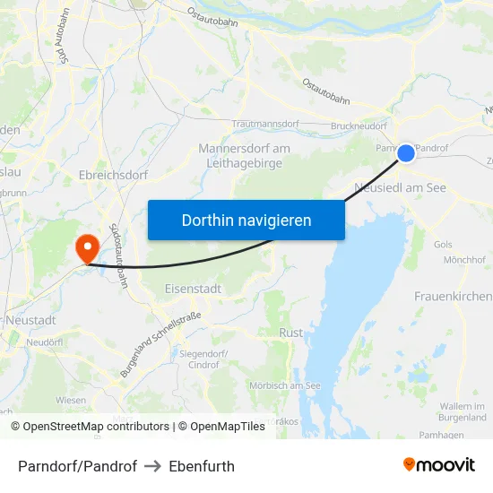 Parndorf/Pandrof to Ebenfurth map
