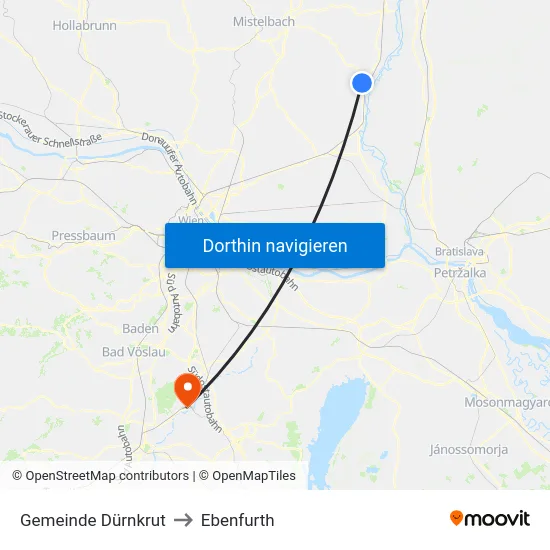 Gemeinde Dürnkrut to Ebenfurth map