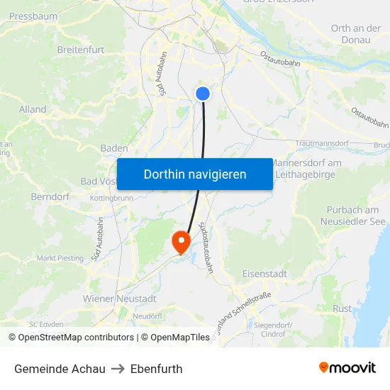 Gemeinde Achau to Ebenfurth map