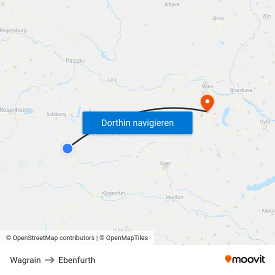 Wagrain to Ebenfurth map