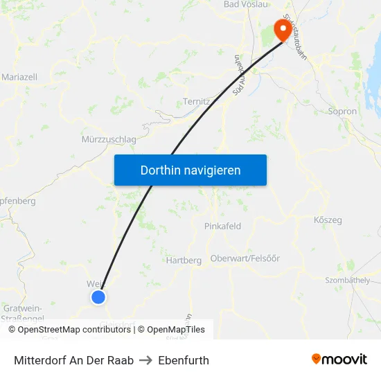 Mitterdorf An Der Raab to Ebenfurth map