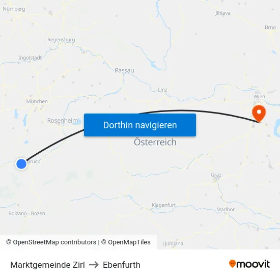 Marktgemeinde Zirl to Ebenfurth map