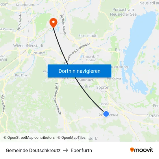 Gemeinde Deutschkreutz to Ebenfurth map